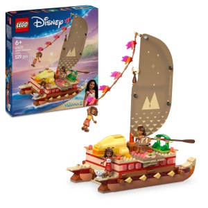 LEGO Disney Moana 2 Moanas Adventure Raft - Barca de jucarie cu panza textila punte detasabila foc de tabara si 3 minifigurine inclusiv Loto si Moni -