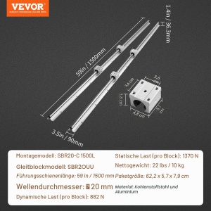 Linie de ghidare liniara VEVOR SBR20-1500mm cu 4 blocuri de alunecare - Img 7