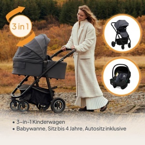 Lionelo Amber Plus 3-in-1 Carucior Multifunctional cu Babywanne si Scaun Auto - Img 2