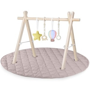 Lionelo Anis Baby Gym cu arc din lemn si saltea de joaca 100 cm Montessori - Img 11