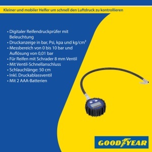 Manometru Goodyear cu afisaj digital, iluminat, 0-10 bar, 50 cm - Img 2