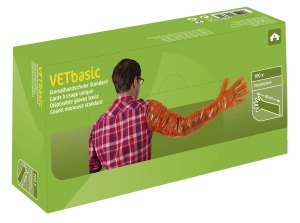 Manusi de unica folosinta Kerbl Vetbasic, 90 cm, 100 bucati, portocalii