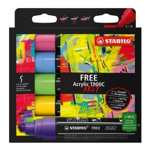 Marker Acrilic STABILO FREE T800C, 20 culori, uscare rapida