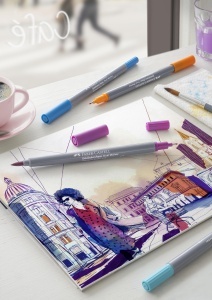 Marker dual Faber-Castell Goldfaber Aqua, 12 culori, cu varf pensula si fineliner - Img 3