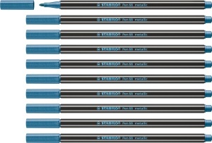Marker Premium STABILO Pen 68 metallic, 10 culori, metalic albastru