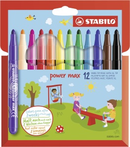 Marker STABILO power max, culoare sortata, 12 bucati, varf XL