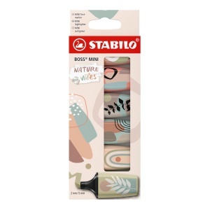 Marker textil STABILO BOSS MINI Naturevibes - 6 culori, tehnologie anti-uscare