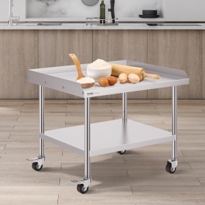 Masa de lucru VEVOR din inox, 76 x 91 x 76 cm, cu 4 roti si protectie stropi - Img 8