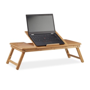 Masa Laptop Relaxdays Bambus XL, 5 Inclinatii, Inaltime Ajustabila, Natural