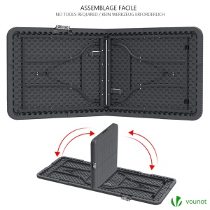 Masa plianta VOUNOT 180x75 cm, pentru gradina, terasa, camping, culoare neagra - Img 2