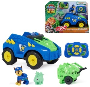 Masina cu telecomanda PAW Patrol Dino, vehicul Chase, cu figurine Stegosaurus, 20 cm