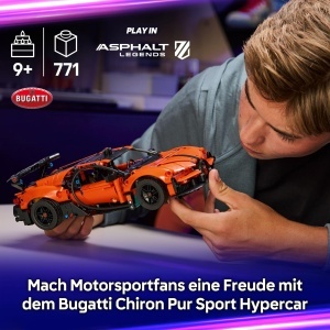 Masina de construit LEGO Technic Bugatti Chiron Pur Sport - 771 piese, cu motor W16 si usi mobile - Img 2