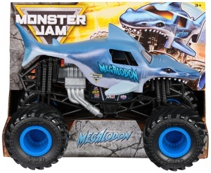 Masina de curse Monster Jam Megalodon 124, culoare albastru-gri, pentru copii de la 3 ani