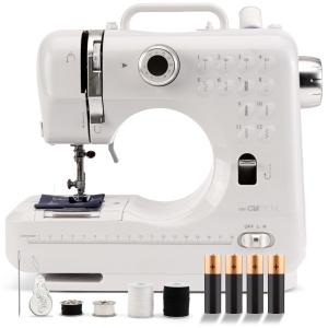 Masina de cusut Clatronic pentru incepatori cu 12 modele de cusaturi | Masina de cusut cu functie de cusut inainte si inapoi si 2 niveluri de viteza | cu baterie sau functionare la retea si lumina LED fara orbire | NM 3795