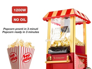 Masina de facut popcorn BEPER BT.651Y, 1200 W, fara ulei, rosuauriu - Img 2