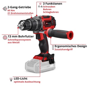 Masina de gaurit combinata cu acumulator profesionala Einhell TP-CD 18/60 Li-i BL Solo Power X-Change (Li-Ion, 18 V, motor fara perii, 60 Nm, rata de impact 32.000 min-1, livrare fara baterie si incarcator) - Img 3
