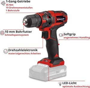 Masina de gaurit si insurubat Einhell TC-CD 1835 Li-Solo 18V 35Nm LED - Img 3