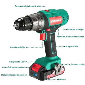 Masina de gaurit si insurubat HYCHIKA 18V 2Ah cu 27 accesorii si LED integrat - Img 2