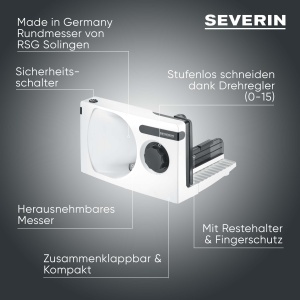 Masina de taiat Severin AS 3912, putere 100 W, reglare grosime taiere 0-15 mm, alb-negru - Img 3