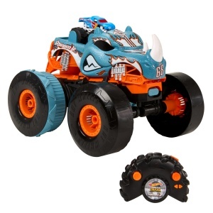 Masina de teren radiocomandata Hot Wheels Monster Trucks Rhinomite 112, transformabila in acceleratoare