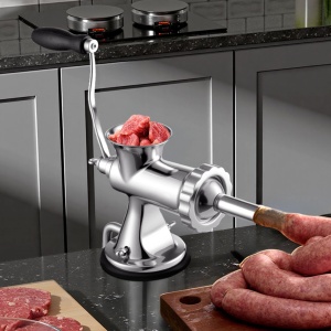Masina de tocat manuala VEVOR din otel inoxidabil 304 pentru carne si legume cu accesorii pentru carnati argintiu - Img 8