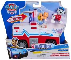 Masinuta de salvare Paw Patrol Marshall, 15 cm, cu mecanism pull-back, 2 figurine incluse - Img 3