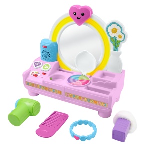 Masuta de machiaj interactiva Fisher-Price cu 4 accesorii, 75 melodii, multi-lingv