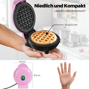 Mini aparat de vafe pentru vafe clasice, aparat mic de vafe cu acoperire antiaderenta Design retro pentru zile de nastere, intalniri de familie, roz - Img 2