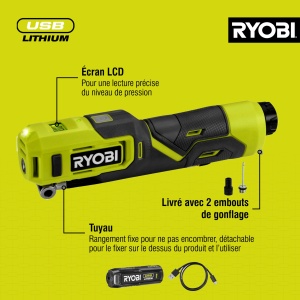 Mini compresor fara fir RYOBI 4 V USB-Litiu RI4-120G, incl. 1 baterie de 4 V 2,0 Ah si cablu de incarcare USB-C - Img 8
