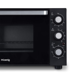 Mini cuptor electric H.Koenig 30L FO30 compact, de sine statator, multifunctional, puternic 1500W, programabil - 6 moduri, 230deg, temporizator 60 min, geam termopan cu usa de sticla, tava de copt antiaderenta - Img 4