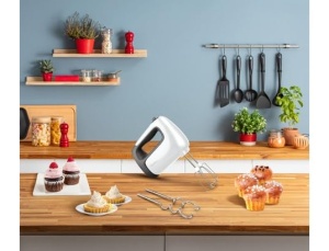 Mixer de mana electric Moulinex, 500 W, 5 viteze, reglare turbo, 2 teluri + 2 carlige de aluat din otel inoxidabil, ideal pentru preparate usoare si groase, Prep'Mix+ HM460110 - Img 2