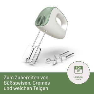 Mixer de mana Imetec Crea Crema 500W 5 viteze accesorii din inox AlbVerde - Img 2