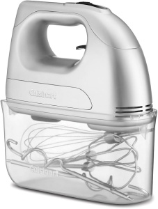 Mixer manual Cuisinart Power Advantage cu 7 viteze, tel, cârlig pentru aluat, tel din oțel inoxidabil, 7 viteze, motor de 200 W, cutie de depozitare cu clipsare, argintiu