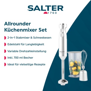 Mixer vertical Salter Aspen Blend Whisk Pro 2-in-1 1000W 700 ml argintiu - Img 2