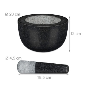 Moara de piatra Relaxdays cu pistil, granit, 750 ml, gri - Img 4