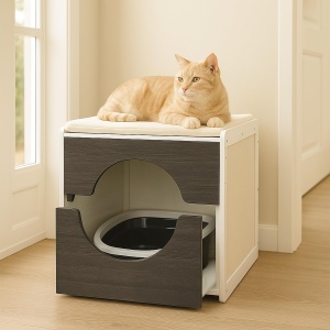 Mobilier pentru pisici Relaxdays, dulap pentru litiera, 57x50x60 cm, albgri - Img 2