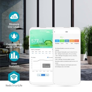 Monitor de calitate a aerului SmartLife Nedis - Wi-Fi, display LED, CO2, umiditate, temperatura, negru - Img 3