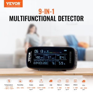 Monitor de calitate a aerului VEVOR 9-IN-1 CO2 Temperatura Umiditate Formaldehida TVOC AQI Tester profesional PM2.5 PM10 PM1.0 Contor de particule interior / exterior Contor de particule Contor de aer Contor de particule Contor de aer cu praguri de alarma - Img 2