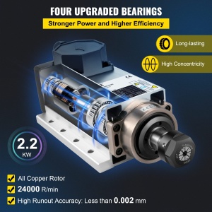 Motor cu ax CNC racit cu aer VEVOR ER20, Motor liniar cu fir de frezare cu colturi, Motor de frezare, 2.2KW, masina de gravat 18000RPM - Img 4