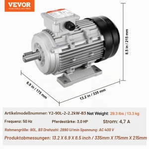 Motor electric VEVOR 2,2 kW, 2890 Umin, 400 V, B3-Rahmen - Img 7