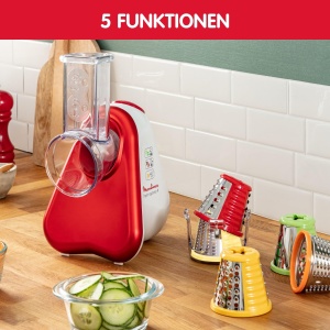 Moulinex DJ756G Fresh Express Plus | Schnitzelwerk electric | Feliator de legume | Feliator de legume | 5 insertii incl. razatoare | 200W | Rosu metalizat / Alb - Img 3