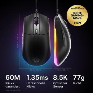 Mouse gaming SteelSeries Rival 3 Gen 2, 8500 DPI, RGB, 77 g, Negru - Img 2