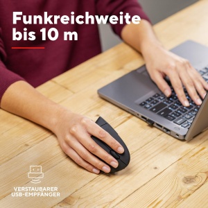 Mouse vertical fara fir Trust Verto, mouse ergonomic fara fir, prevenirea bratului mouse-ului/cotului de tenis (sindrom RSI), 800-1600 DPI, mouse fara fir pentru dreptaci, PC, computer, laptop, Mac, cu baterii - Img 4