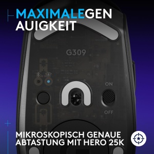 Mouse wireless pentru jocuri Logitech G309 LIGHTSPEED, usor, comutator hibrid LIGHTFORCE, senzor HERO 25K, peste 300 de ore de viata a bateriei cu baterie AA, 6 butoane programabile, PC si Mac - Negru - Img 4