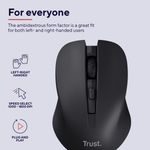 Mouse wireless Trust Mydo silentios 1000-1800 DPI negru - Img 5