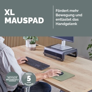 Mousepad ergonomic Fellowes Breyta, extra mare, salbeigrun, cu baza din cauciuc - Img 2