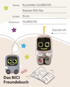 NICI GLUBSCHIS Roboter R03-Bot 15cm - Jucarie din plus gri ochi stralucitori - Img 6