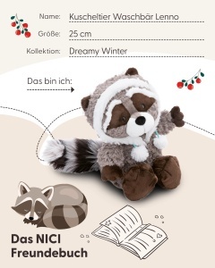 NICI Jucarie Plus Waschbar Lenno 25cm Gri Material Moale Eco-Friendly - Img 4