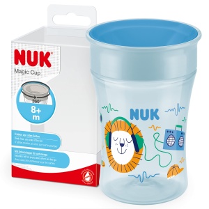 NUK Magic Cup Cupa pentru cursanti 8 luni 230 ml janta de baut la 360deg rezistenta la scurgeri fara BPA arici albastru