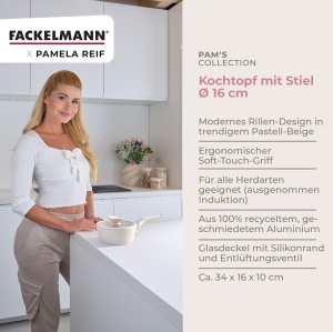 Oala cu maner Fackelmann x Pamela Reif, 16 cm, din aluminiu reciclat, bej pastel - Img 3